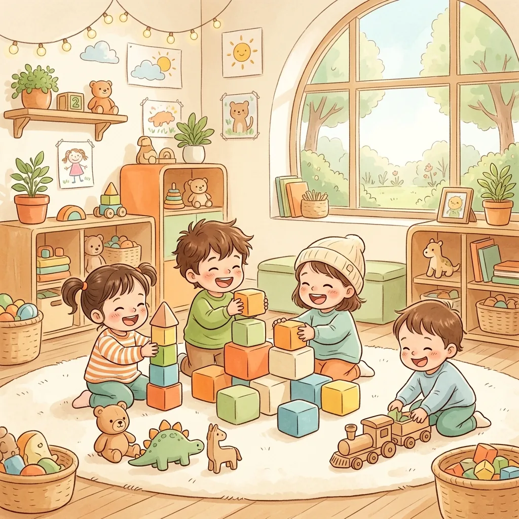 Bambini piccoli che giocano serenamente nel Baby Parking