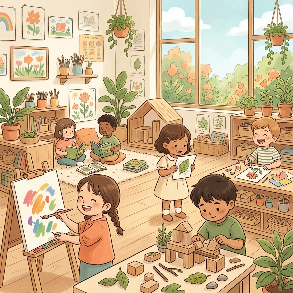 Bambini liberi in una classe che creano ed esplorano